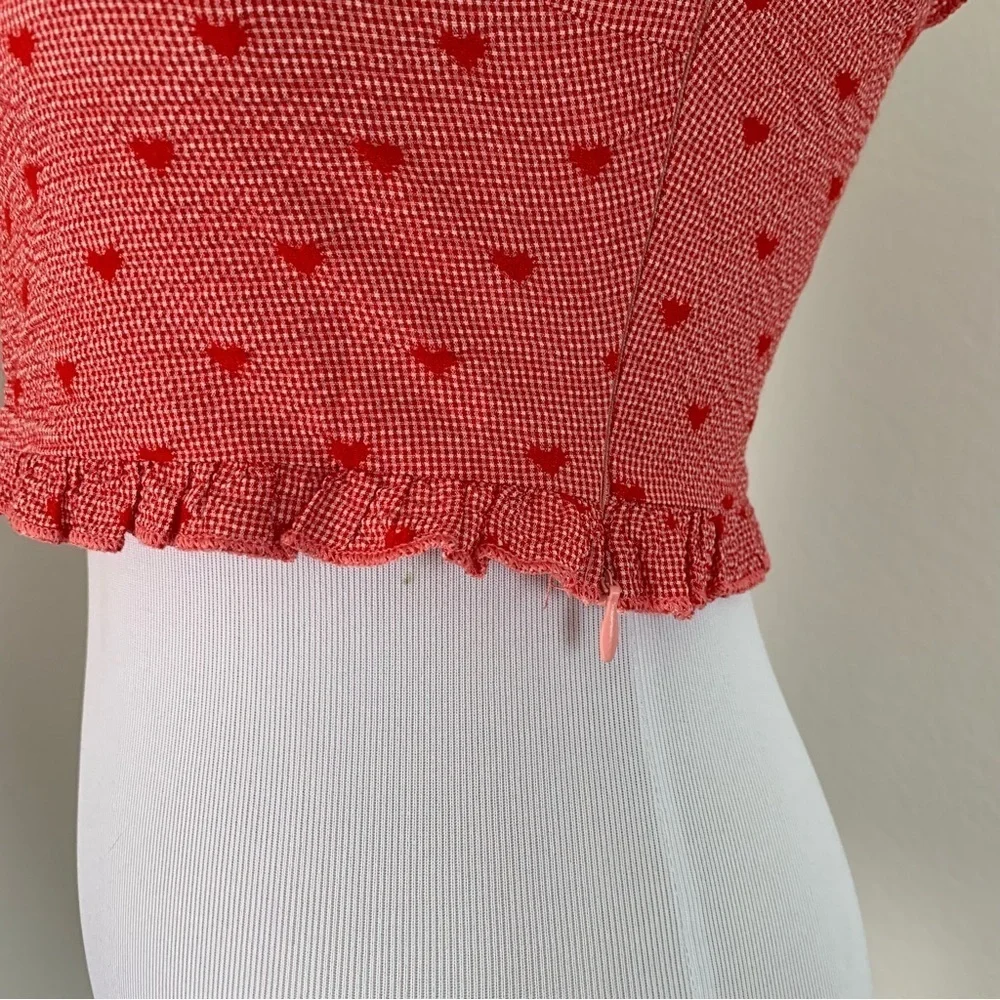Cider Gingham Check Heart Crop Top Size Small Red - Picture 7 of 12